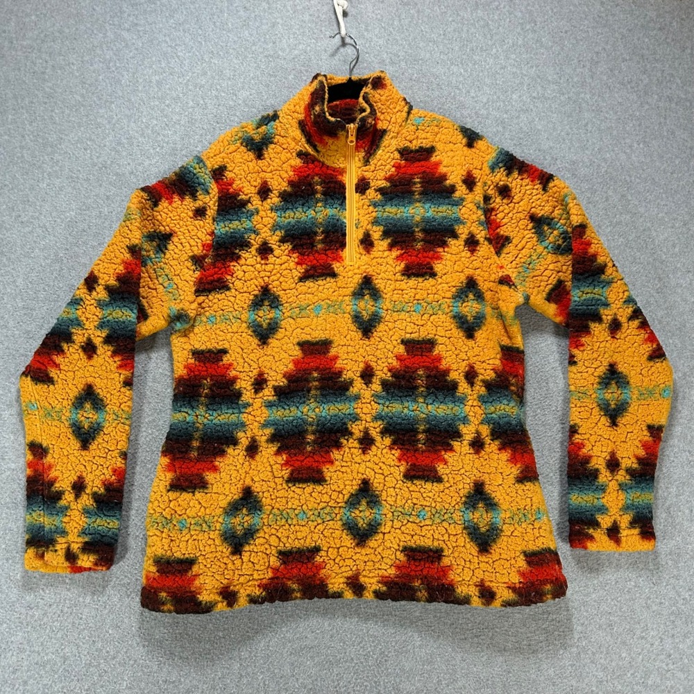 Wrangler Fleece Pullover LWEK86Y Womens L Orange Southwestern Western Boho